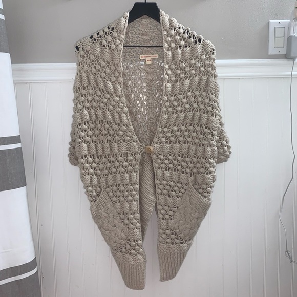 REBECCA TAYLOR Cream Ivory Crochet Open Knit Dolman Cocoon Sweater Cardigan XS/S - Picture 2 of 13